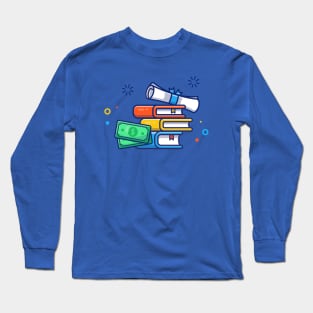 Scholarship, Certificate, Money And Book Cartoon Long Sleeve T-Shirt